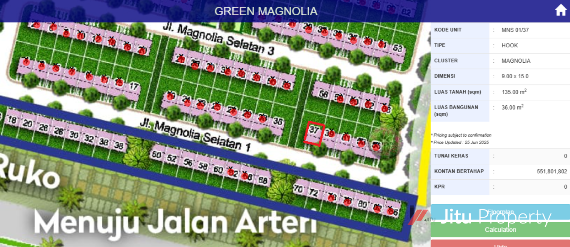 Dijual Rumah Kota Podomoro Cluster South Magnolia Type 36/90 MNS 01/37