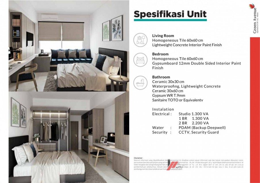 Dijual Unit Apartment LRT City - Green Avenue. Tipe Studio C3. Bekasi