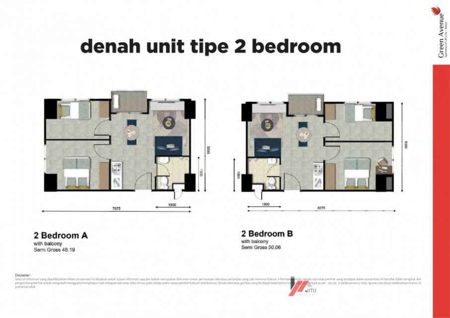 Dijual Unit LRT City - Green Avenue. Tipe Studio 2 BR-A. Bekasi
