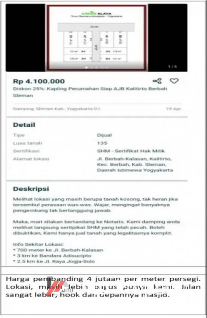 Rumah Dijual Posisi Hook Strategis Dekat Bandara Adisucipto Sleman