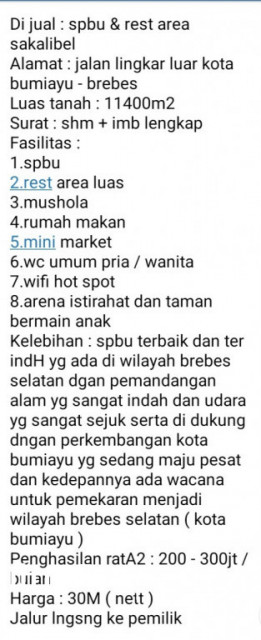 Dijual SPBU masih aktif di dukuhturi bumiayu kota brebes