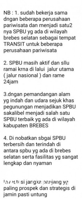 Dijual SPBU masih aktif di dukuhturi bumiayu kota brebes