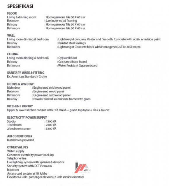 Dijual Apartment Saffron Noble Sentul City, Lantai 8 No unit 3 Suite A