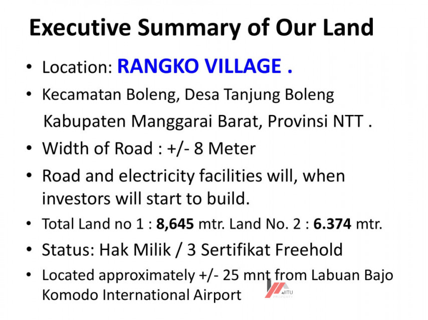 Dijual tanah bisa untuk investasi Rangko Village, Tanjung Boleng