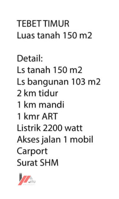Dijual rumah second kawasan Tebet dekat Pasar PSPT Tebet Timur